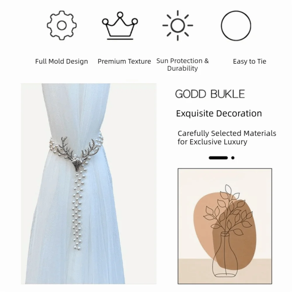 Pearl Elastic Curtain Tiebacks – Adjustable Buckle Straps