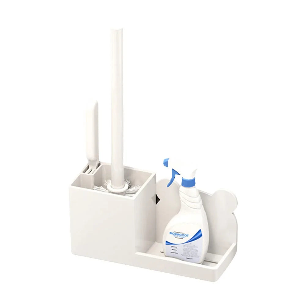 Wall-Mounted Toilet Brush Holder with Storage Rack – No Drill