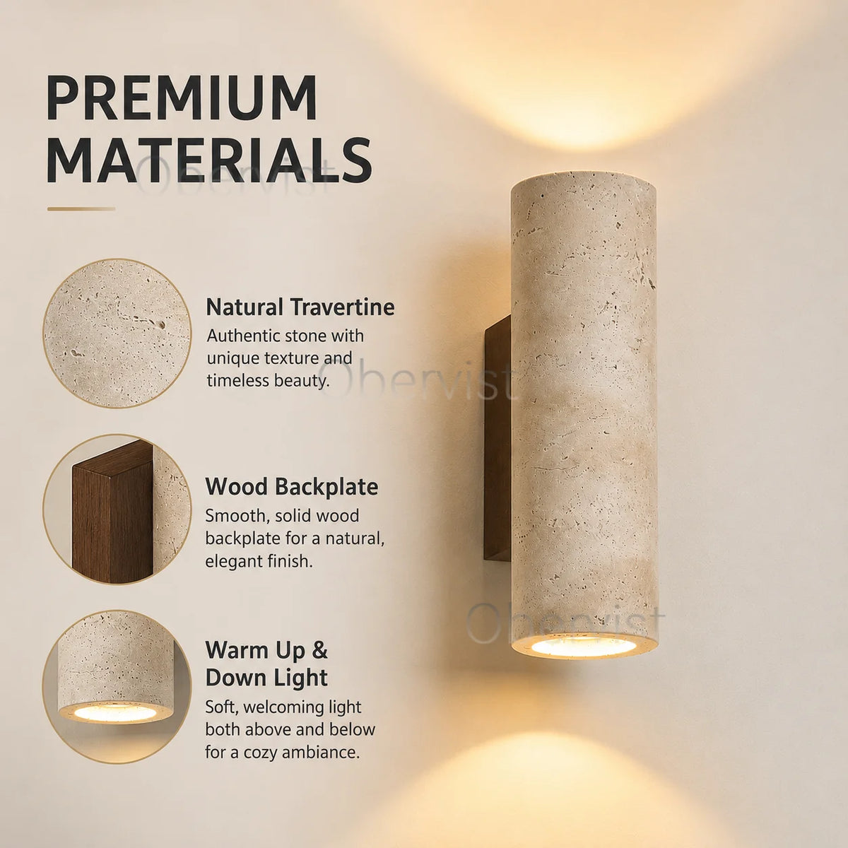 Yellow Travertine Wall Sconce – Vintage Wood Accent Bedside Lamp