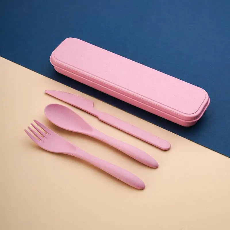 Wheat Straw Reusable Cutlery Set – Knife Fork Spoon & Case
