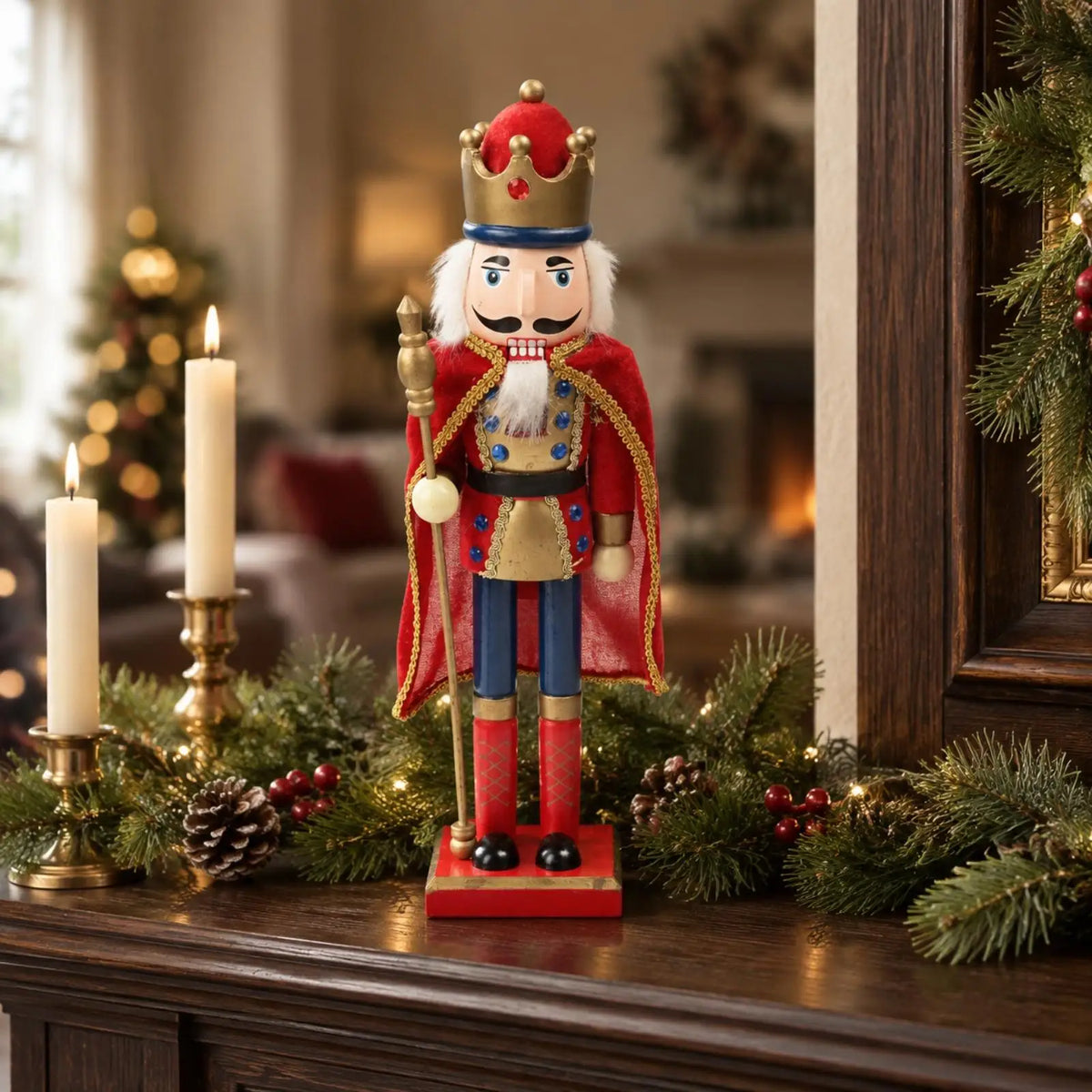 Traditional Wooden Nutcracker Soldier Figurine – 38cm Christmas Décor