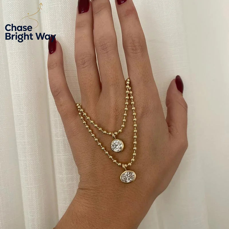 Geometric Pendant Necklace – Gold Plated & White Zircon Charm