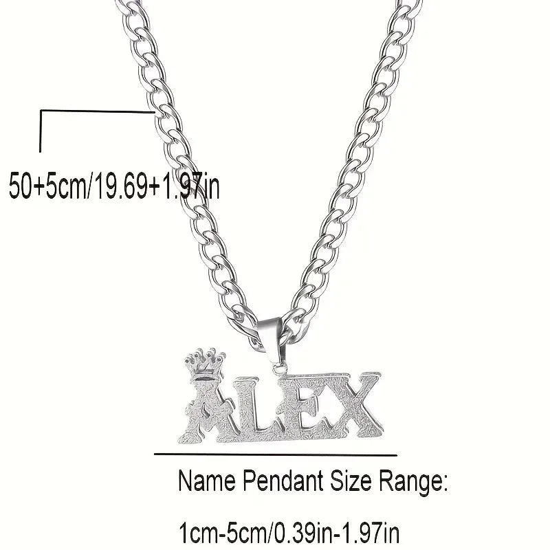 Custom Crown Nameplate Necklace | Personalized Steel Chain