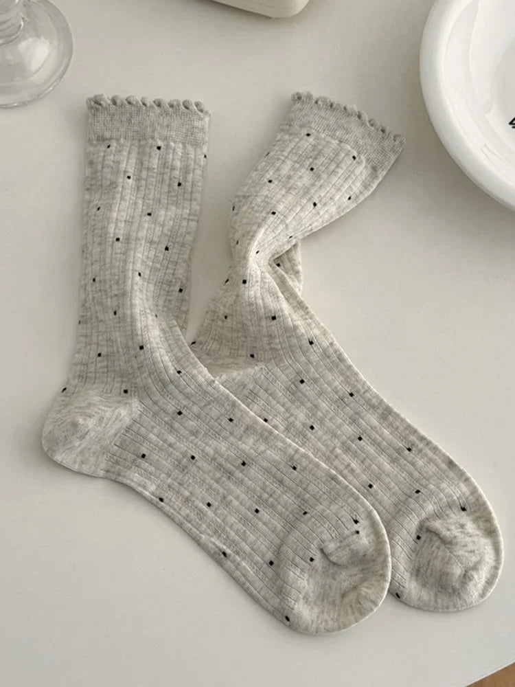 Women's Polka Dot Cotton Crew Socks – Kawaii Harajuku Style