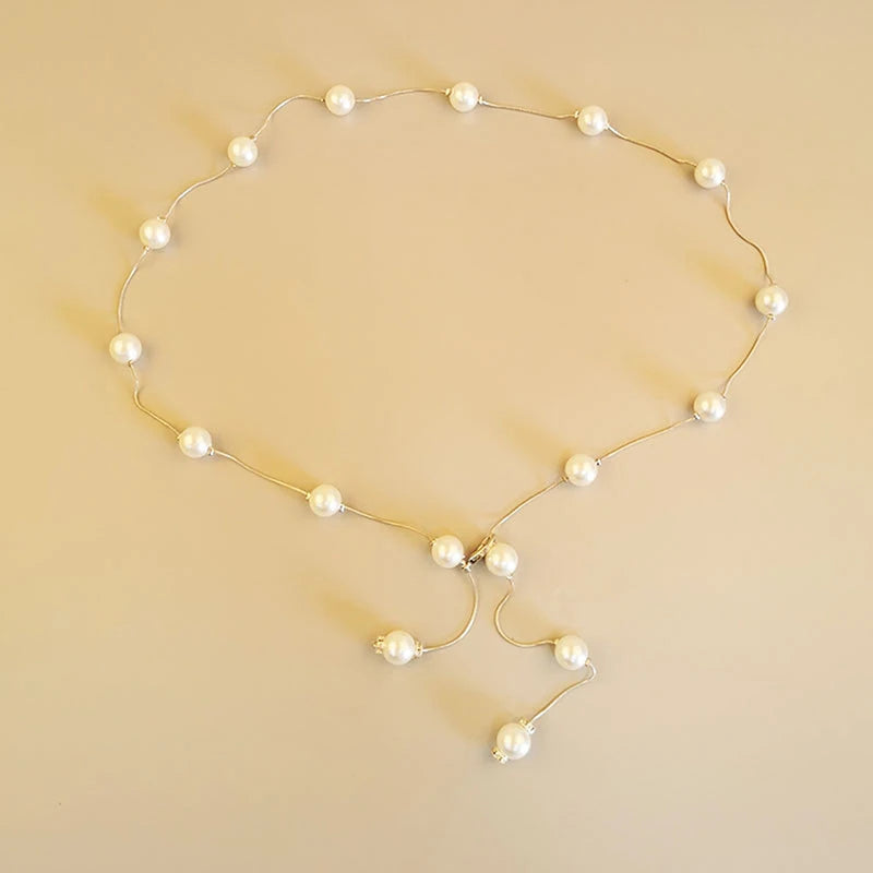 Pearl Chain Belt for Women – Adjustable Metal Waist Belt