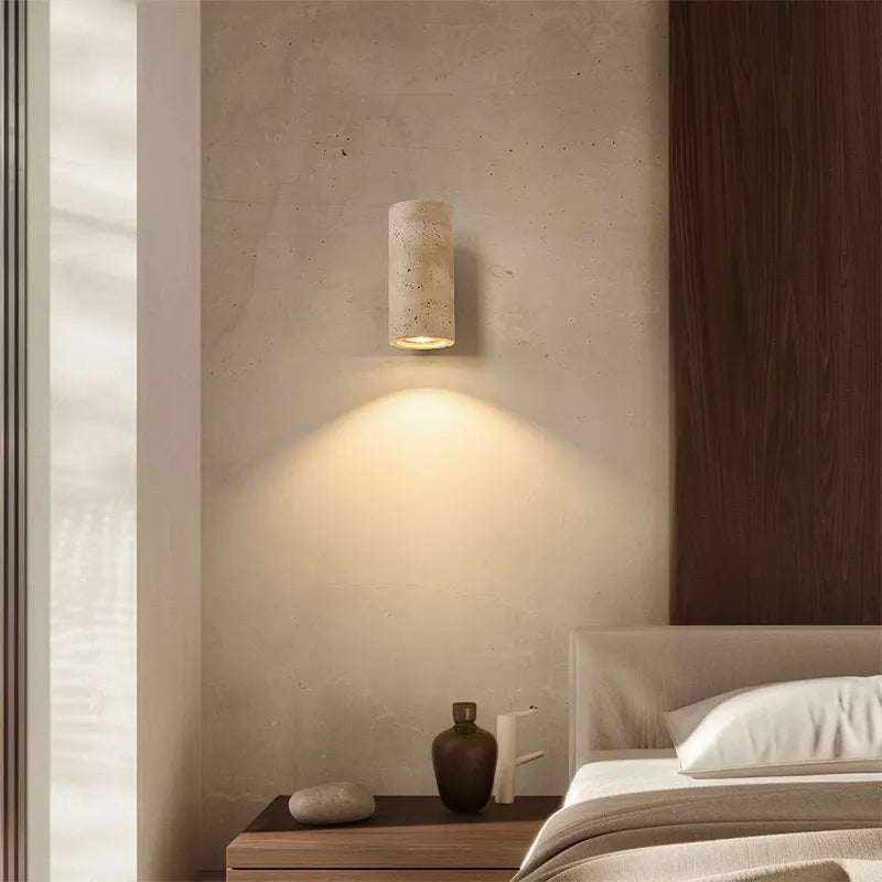 Retro LED Wall Lamp – Natural Yellow Travertine Stone Light