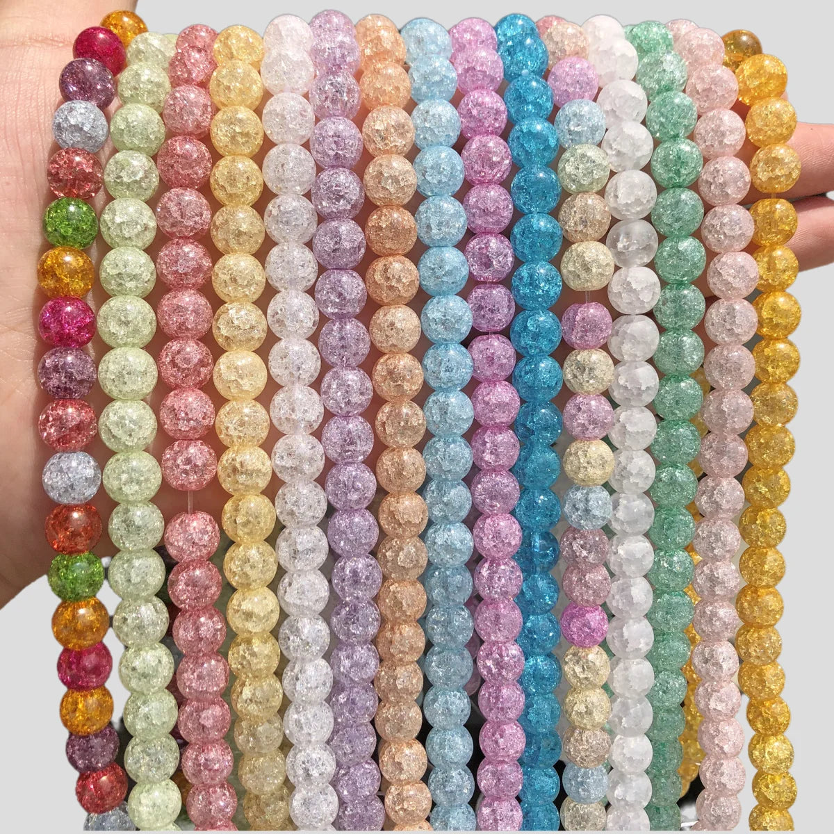 Snow Cracked Crystal Beads 6/8/10mm – Multicolor Quartz Strands
