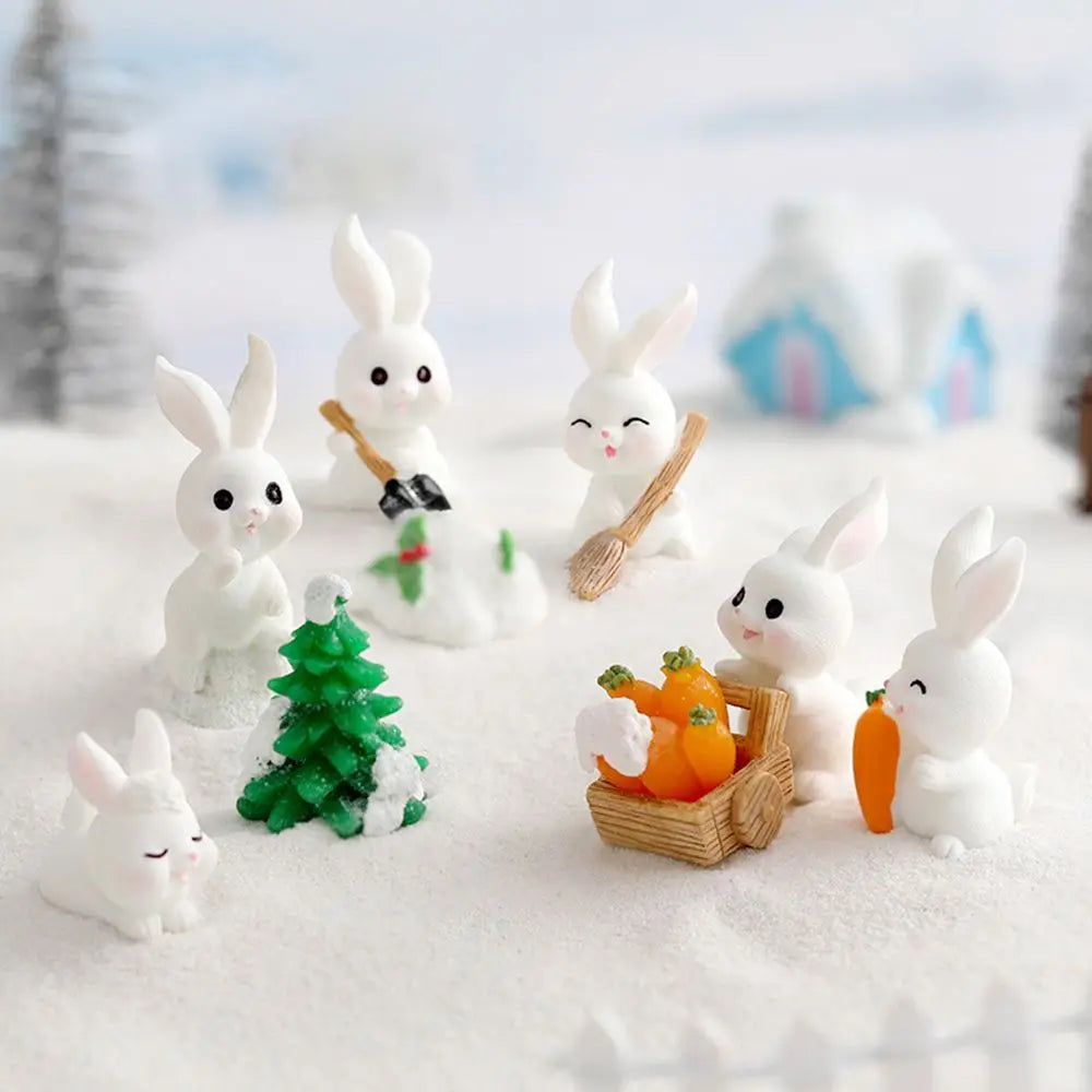 Snowman Bunny Miniature Figurine – Christmas Micro Landscape Décor