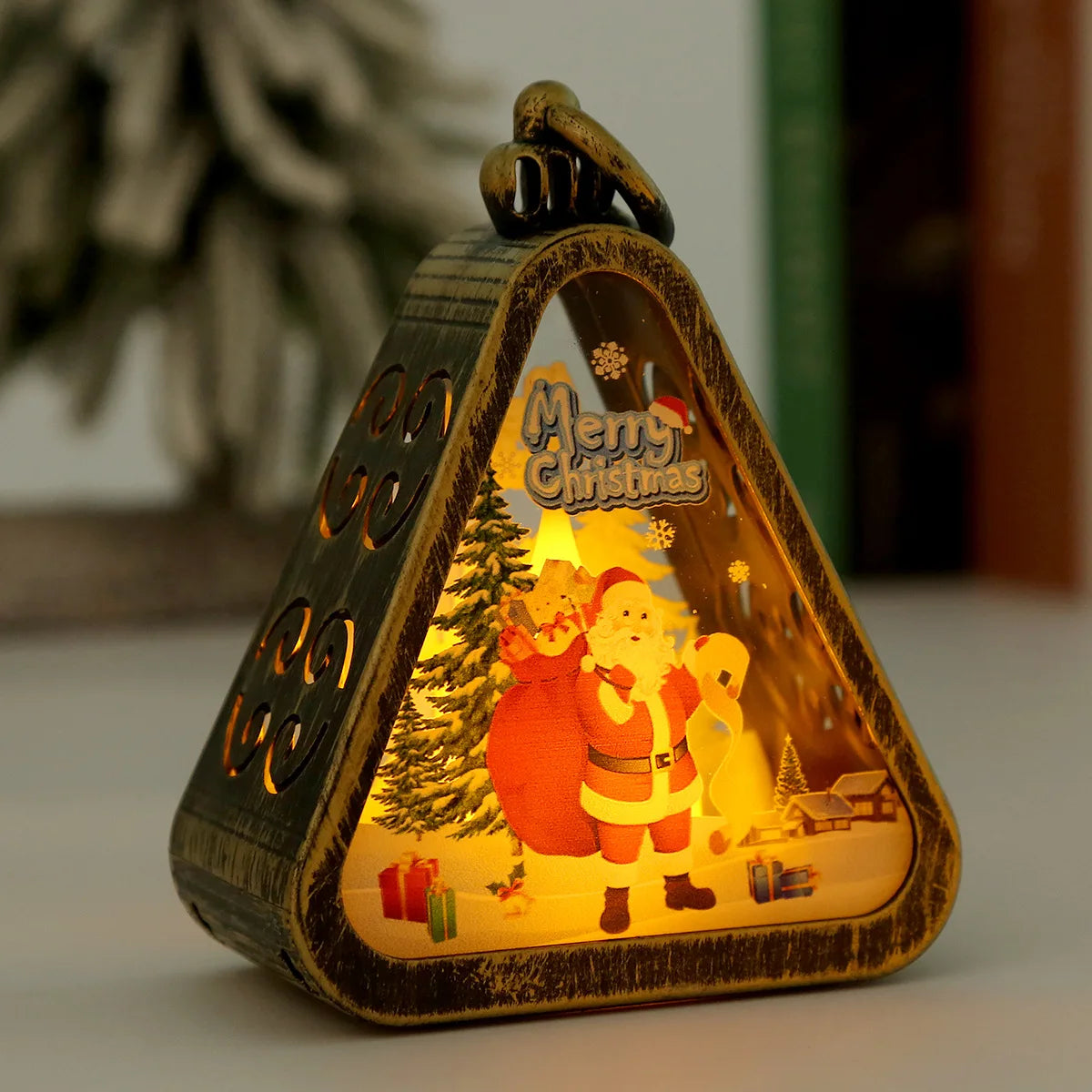 Rustic Vintage Christmas Night Light Lantern | Holiday Tabletop Decor