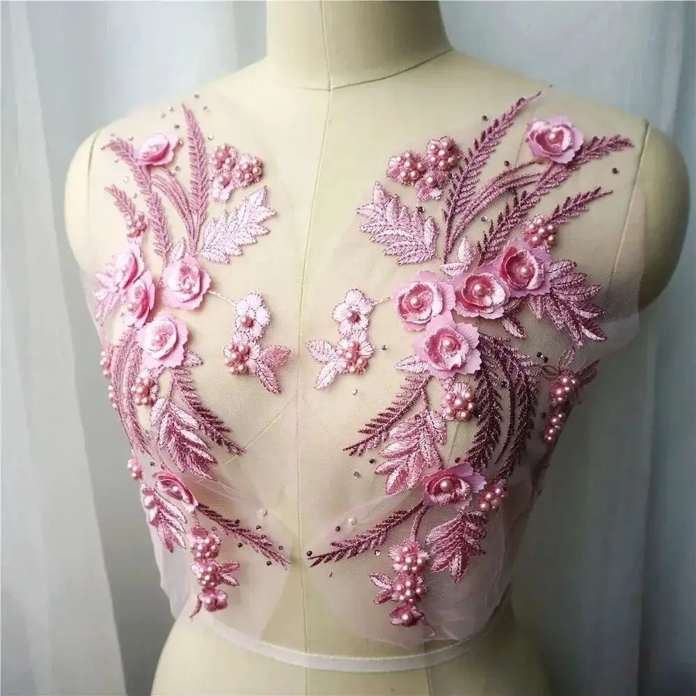 3D Flower Tassel Lace Appliqué Patch – Bridal Sew-On 2pc