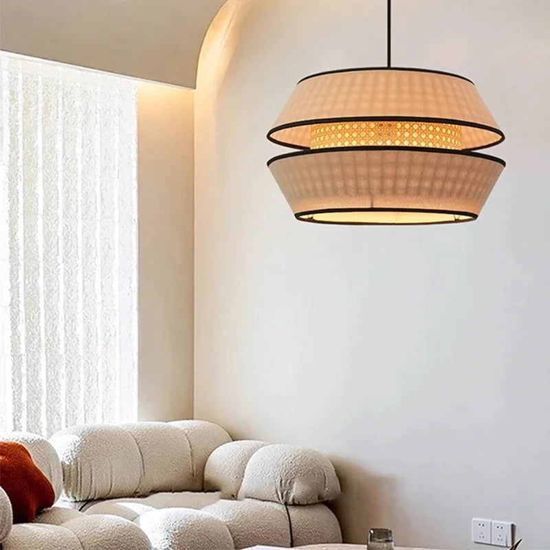 Wabi Sabi Rattan Bamboo Pendant Light – E27 Hanging Ceiling Lamp