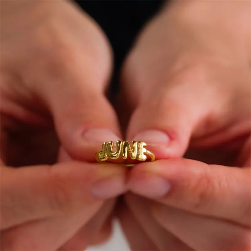 Personalized Bubble Font Name Ring – Custom Open Band for Women