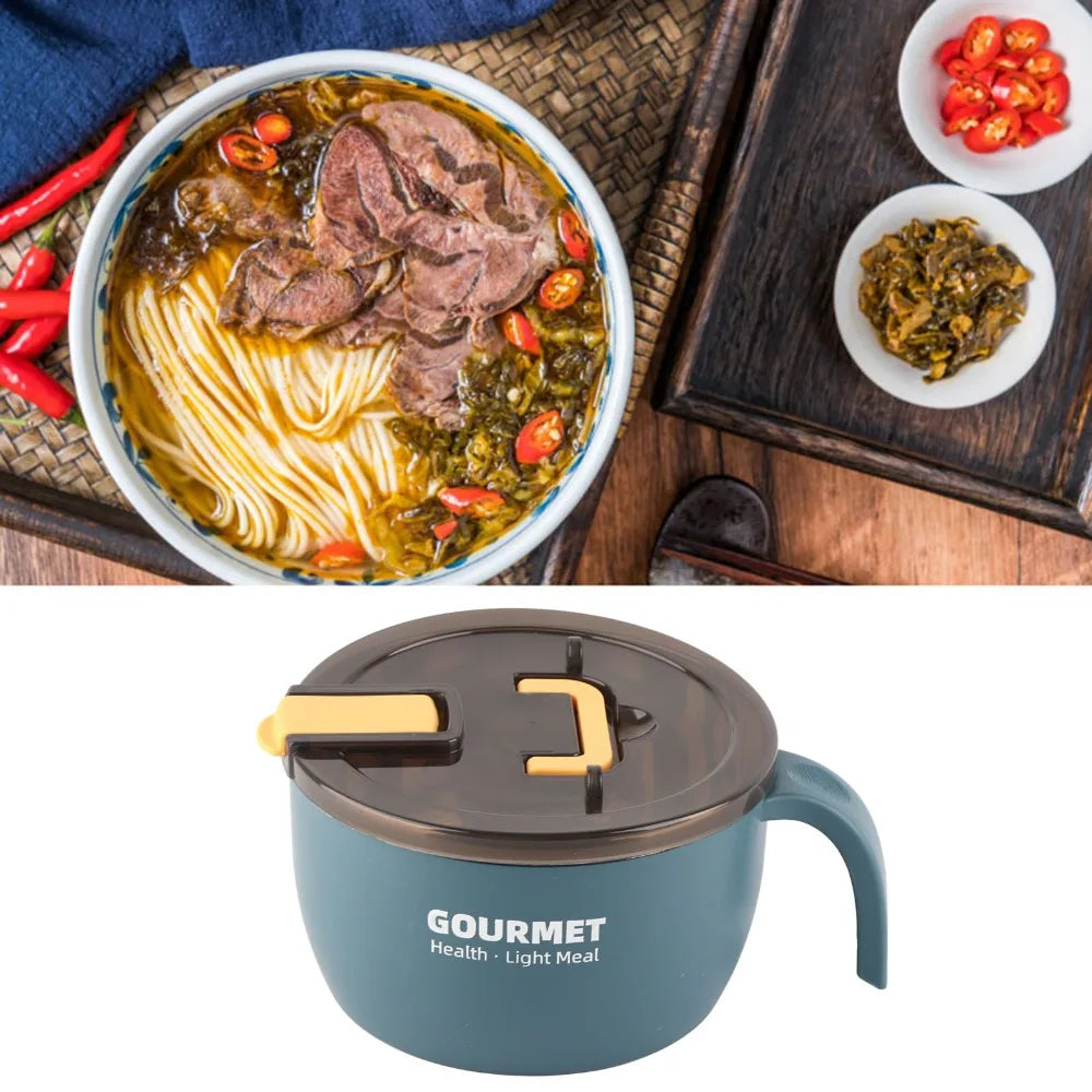 Stainless Steel Noodle Bowl 1300ml – Side Handle & Utensils