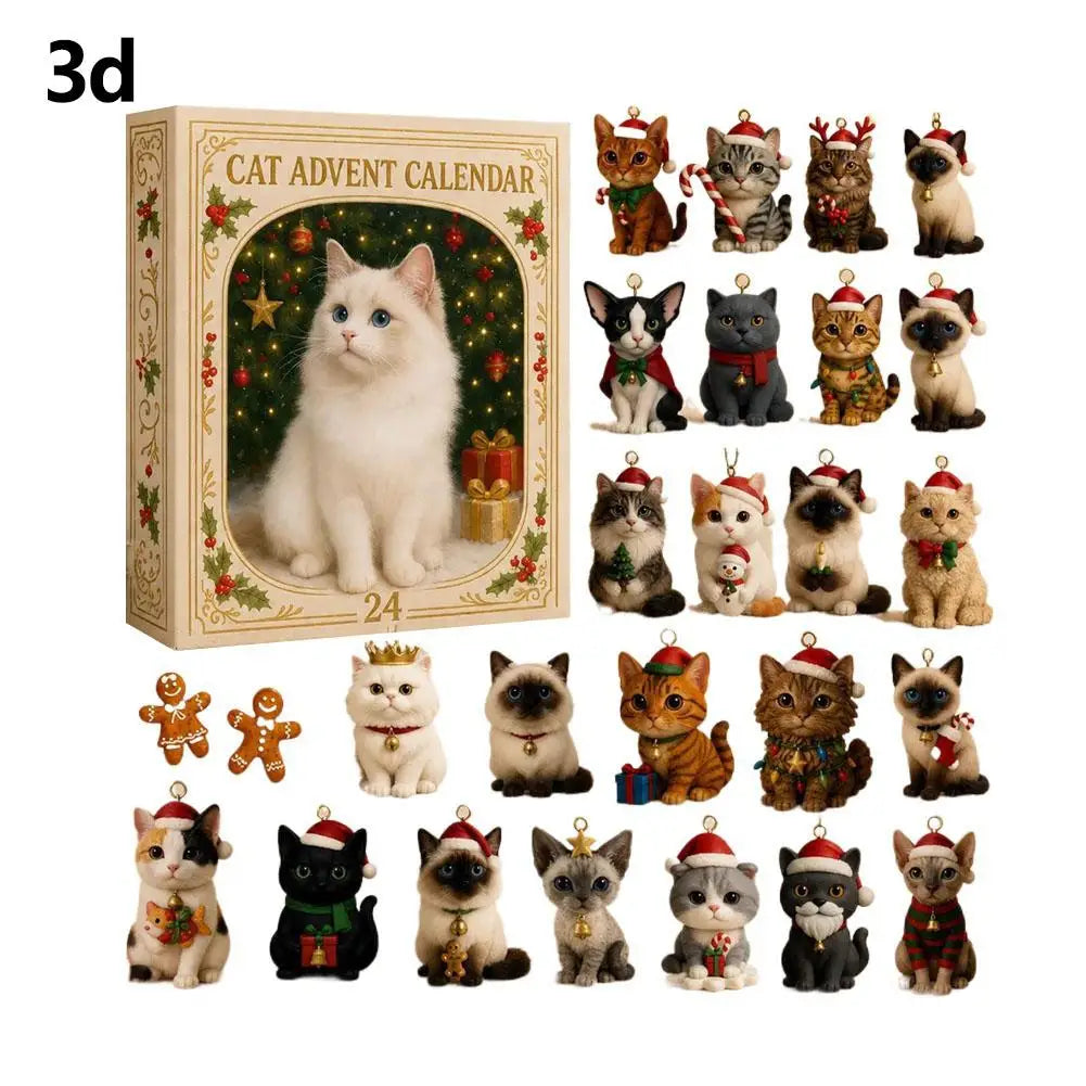 2026 Christmas Advent Calendar – 24 Cat Figurine Ornaments