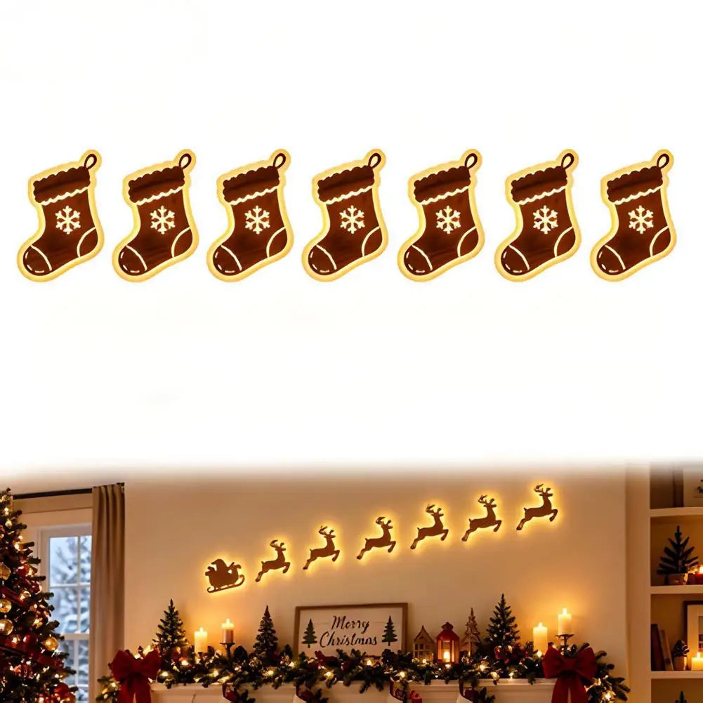 LED Glowing Wooden Reindeer Wall Décor – 7-Piece Christmas Set