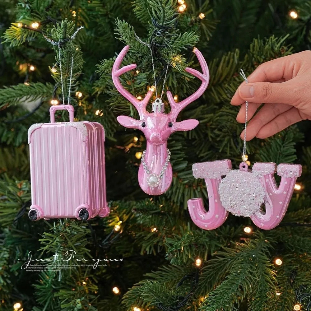 Pink Glitter Christmas Ornaments – Assorted Novelty Shapes