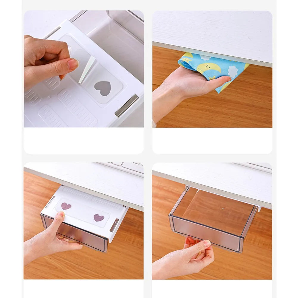 Self-Adhesive Under Desk Drawer Organizer – Gray & White