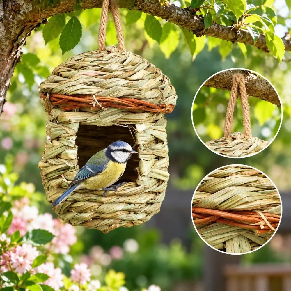 Hand-Woven Straw Hanging Bird House – Garden Bird Nest