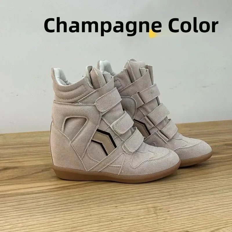 LEDP Women's Split Leather Ankle Boots 8CM Hidden Wedge