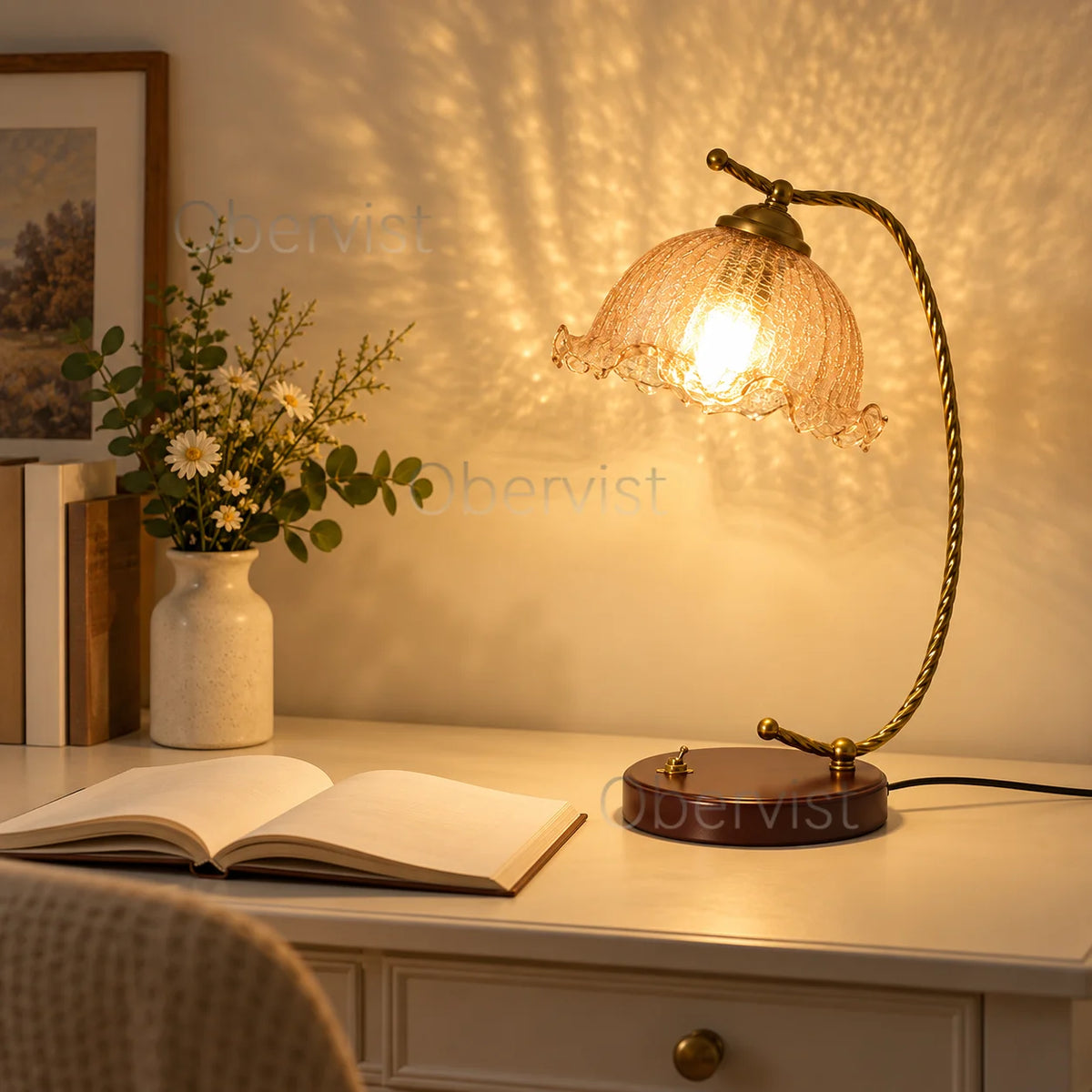 Vintage Crackle Glass Table Lamp – Nordic Gold E27 Bedside