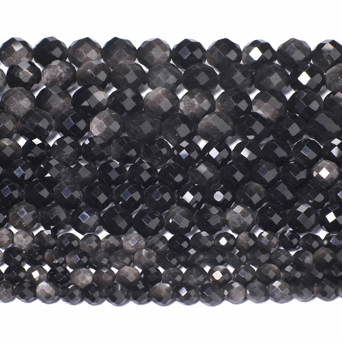 Silver Obsidian Faceted Round Beads 6mm 8mm 10mm – DIY Jewelry