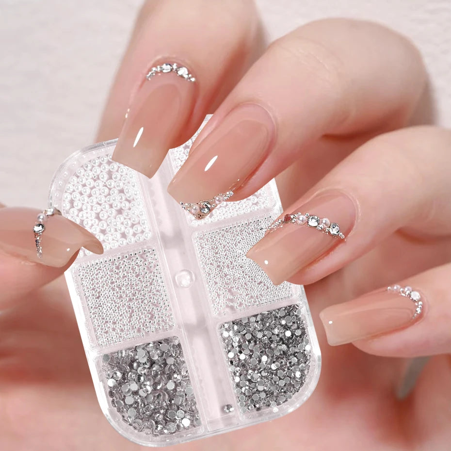 6-Grid 3D Nail Art Rhinestones – Pearls, Beads & Gems Kit