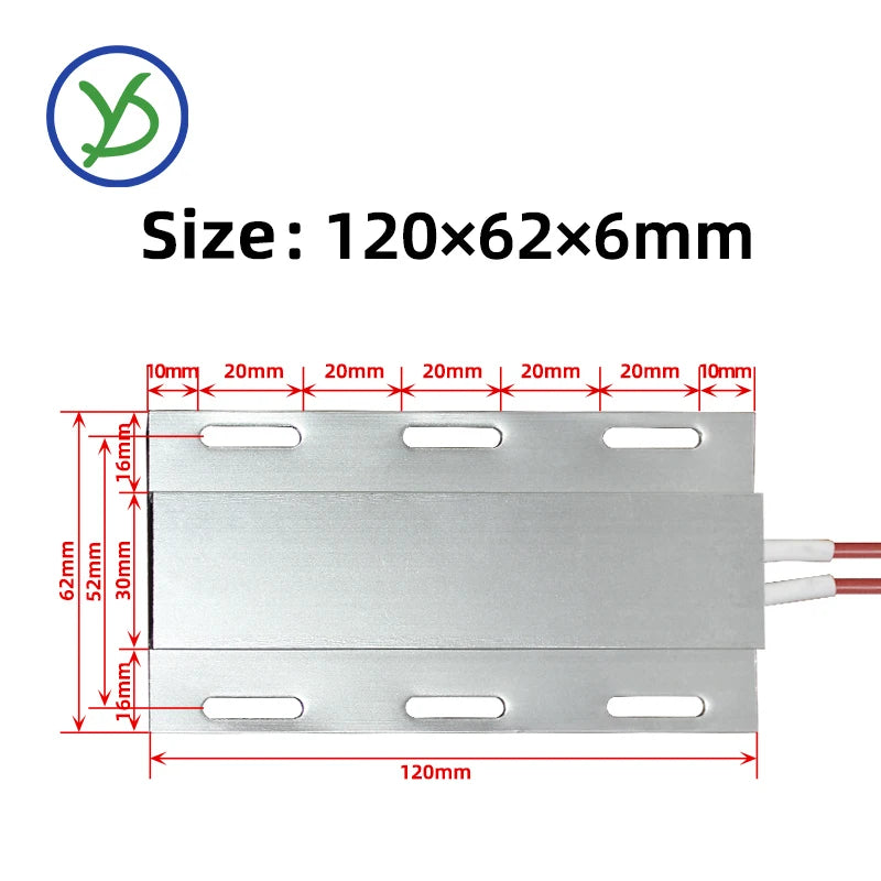 PTC Ceramic Heating Plate 120×62mm 12V–220V Constant Temp