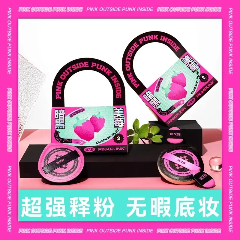Pink Punk Thumb Powder Puff Set – 3 Pcs Flocking Air Cushion