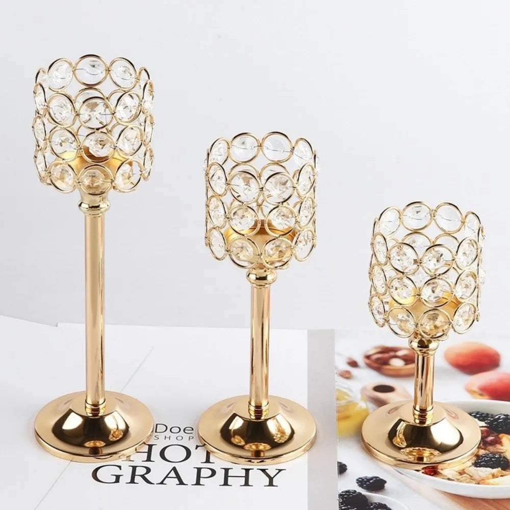 Retro Golden Crystal Metal Candlestick Holder | European Style