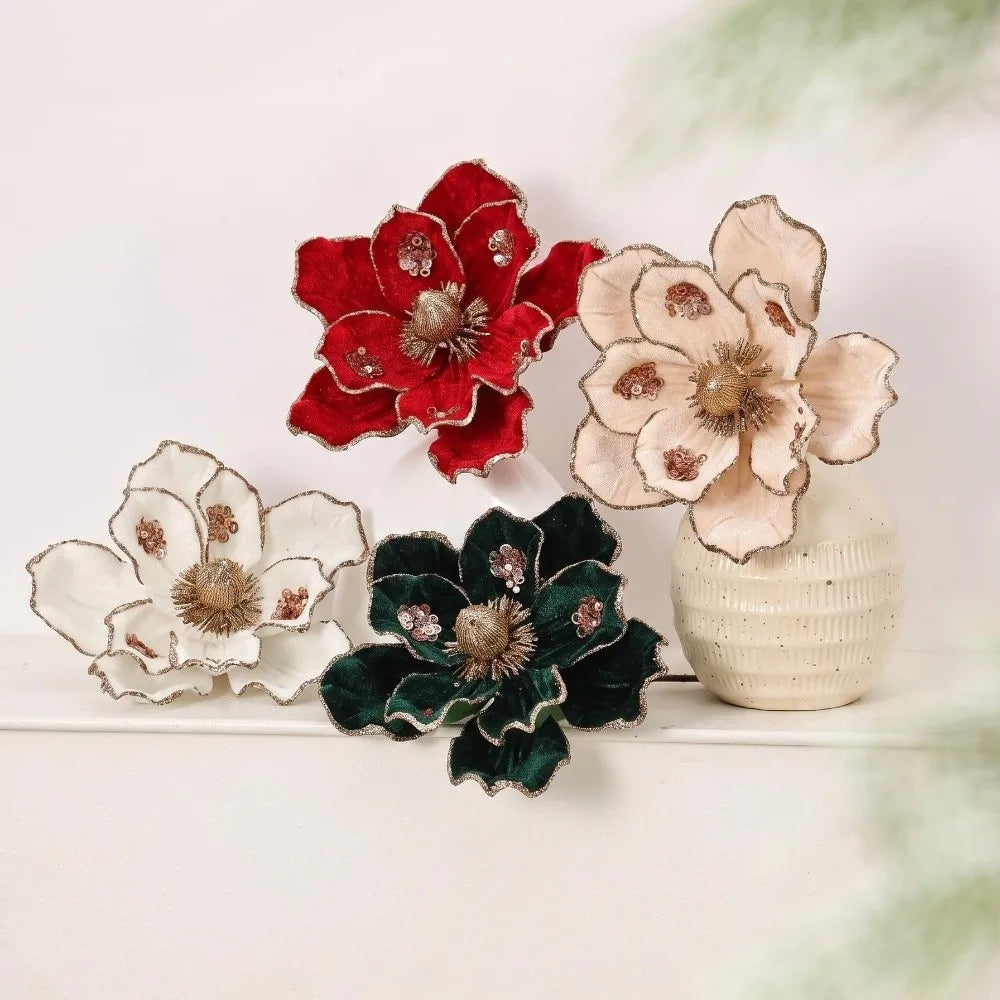 Glitter Artificial Poinsettia Flower 21cm – Christmas Décor