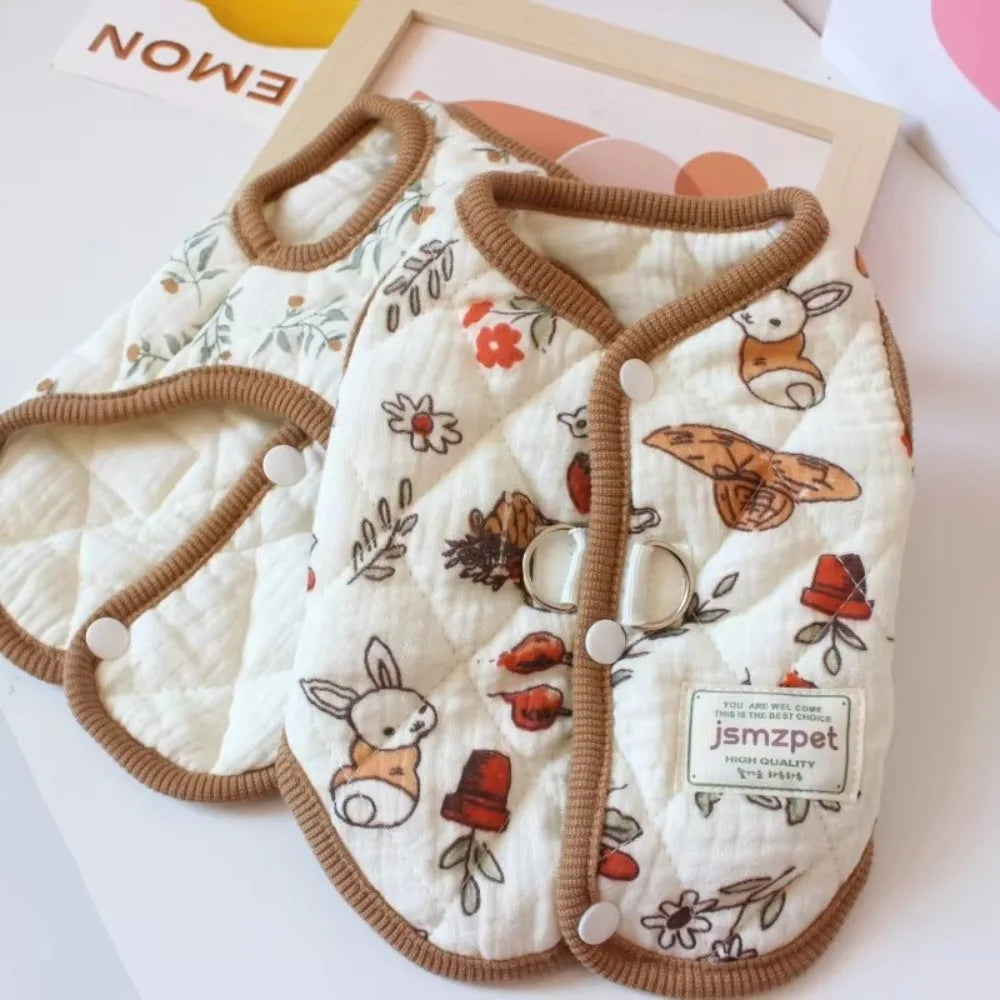 Cute Rabbit Print Dog Jacket – Winter Velvet Puppy Coat