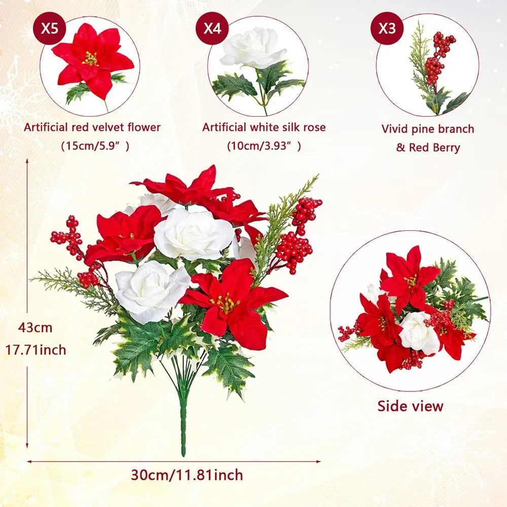 Gold & Red Artificial Christmas Flower Bouquet | DIY Xmas Decor
