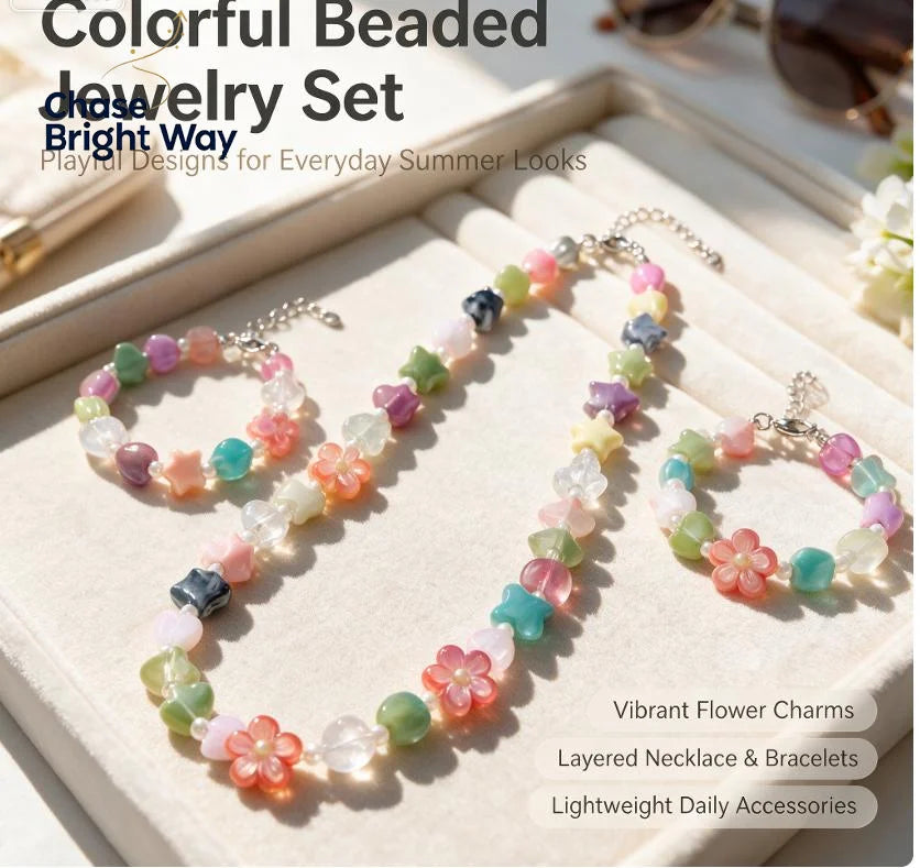 Y2K Heart Beaded Choker Necklace – Colorful Adjustable
