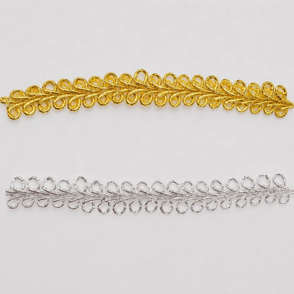 42M Herringbone Lace Trim 8mm – Gold Silver Jacquard Ribbon