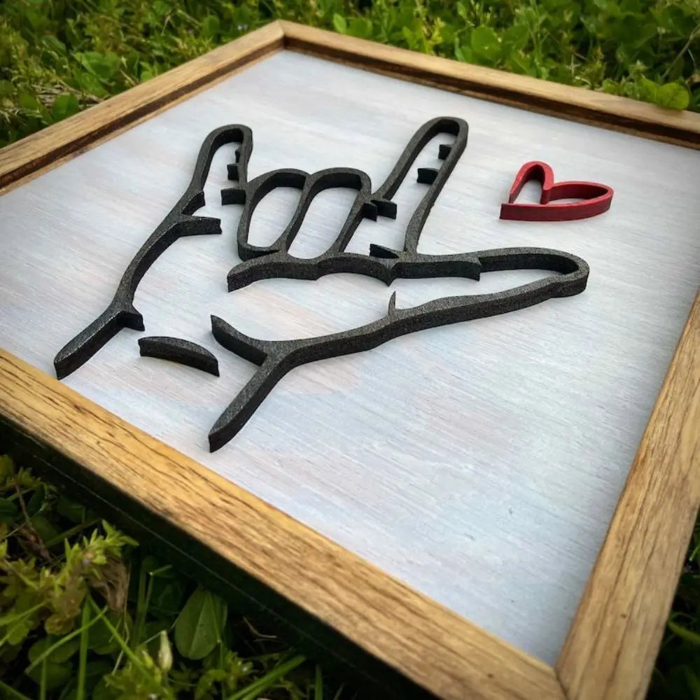 Rustic "I Love You" Sign Language Wooden Wall Frame – 25cm