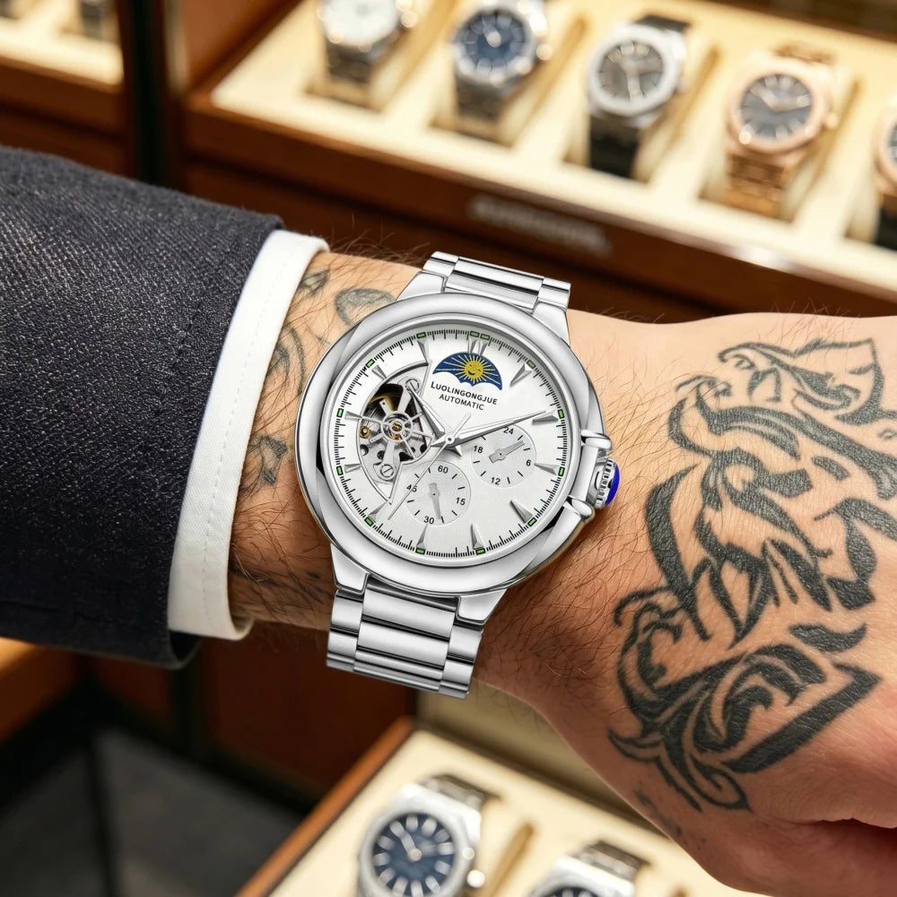 Skeleton Automatic Men's Mechanical Watch | Luminous Steel Band