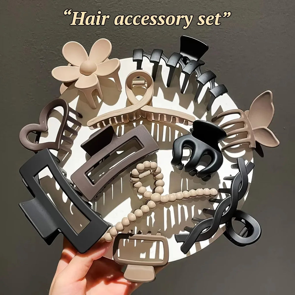 11-Piece Frosted Hair Clip Set – Shark Claw & Butterfly Clips