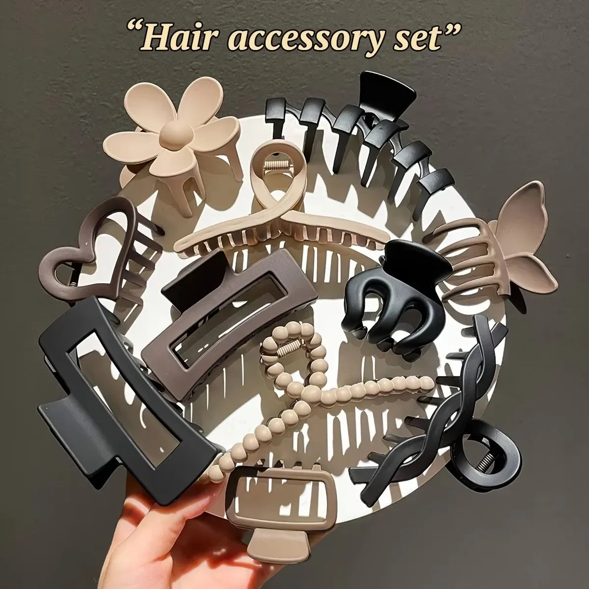 11-Piece Frosted Hair Clip Set – Shark Claw & Butterfly Clips