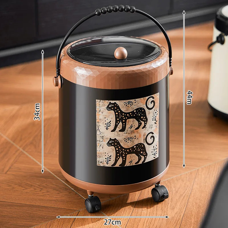 Vintage Mid-Century Modern Decorative Trash Can with Lid