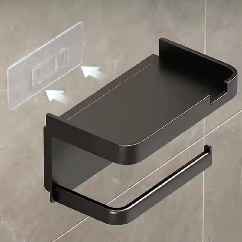 Wall-Mount Toilet Paper Holder with Phone Shelf & Storage