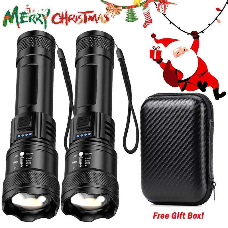 USB Rechargeable Zoomable LED Tactical Flashlight – 3000m Range