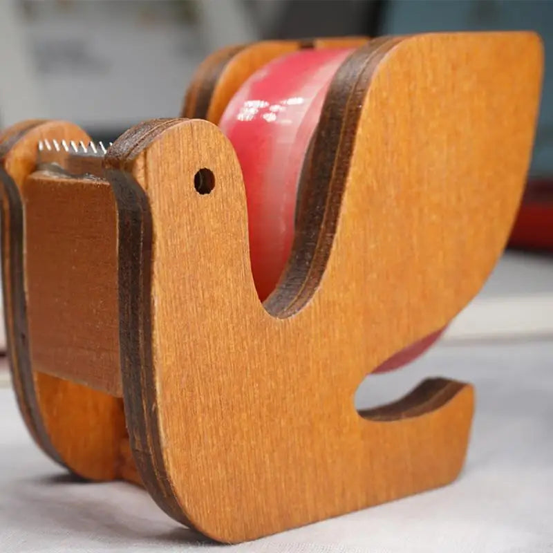 Wooden Animal Tape Dispenser – Squirrel & Whale Desk Cutter