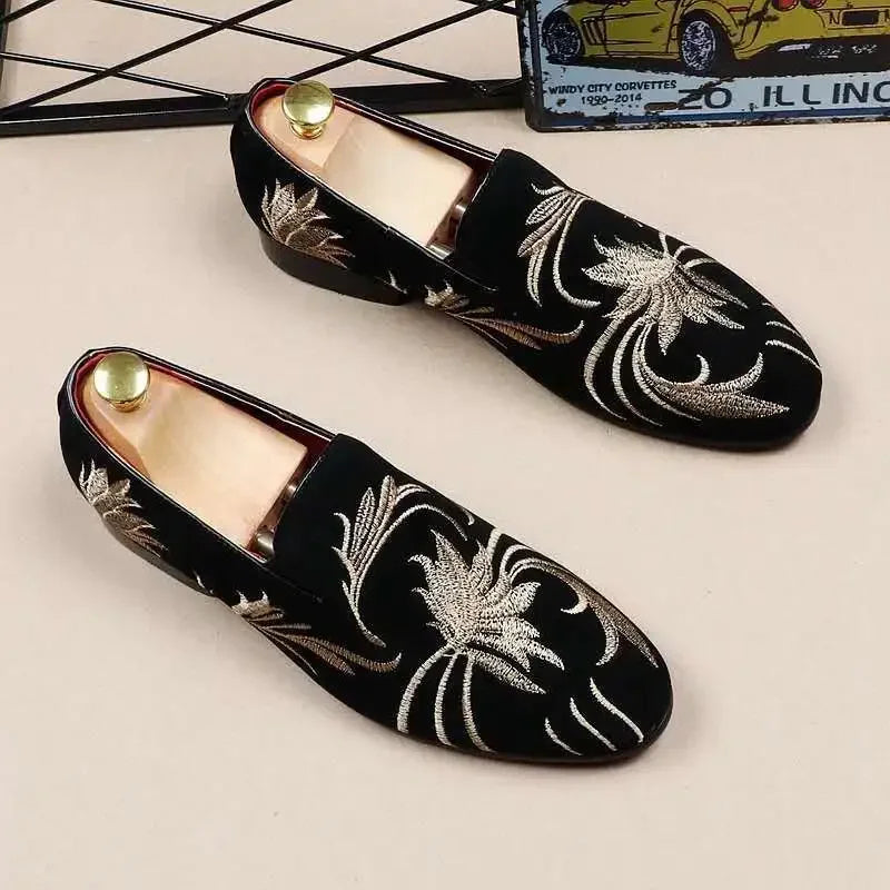 Men's Embroidered Faux Suede Loafers | Slip-On Dress Shoes 38–48