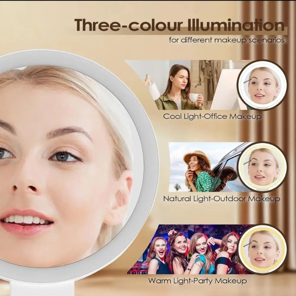 LED Magnifying Makeup Mirror 10X/20X – 3 Color Modes, Foldable