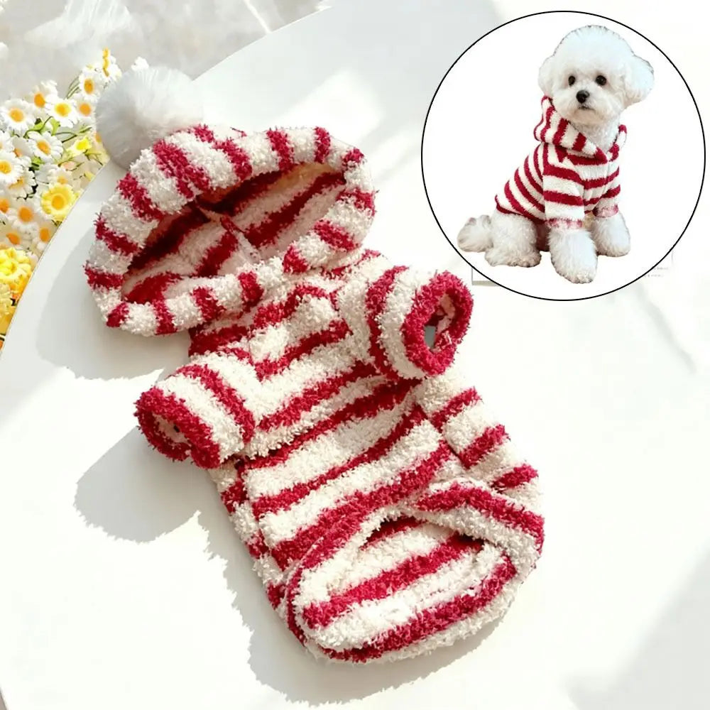 Fleece Dog Sweatshirt with Hat – Striped Winter Puppy Hoodie