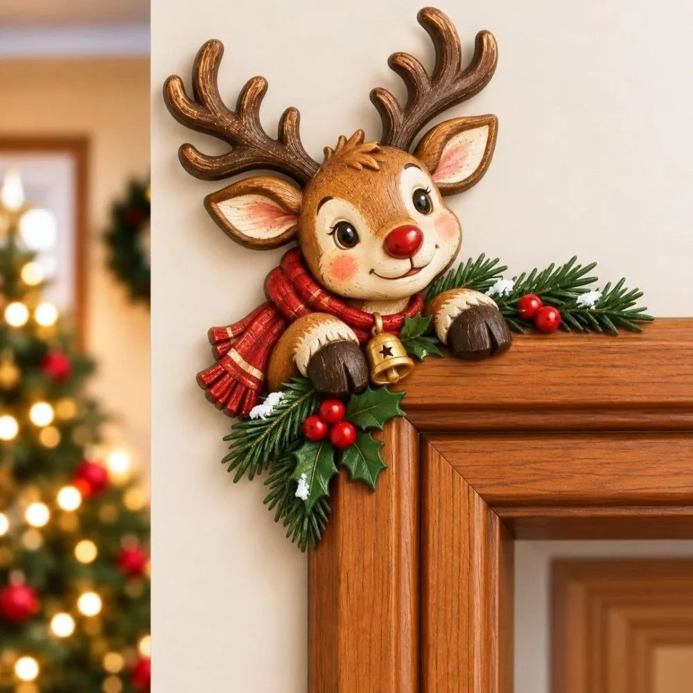 Wooden Christmas Door Frame Corner Decor – Holiday Topper