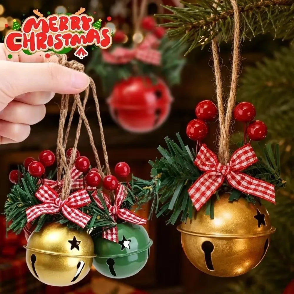 Metal Christmas Bell Ornament – Red Berries & Plaid Bow