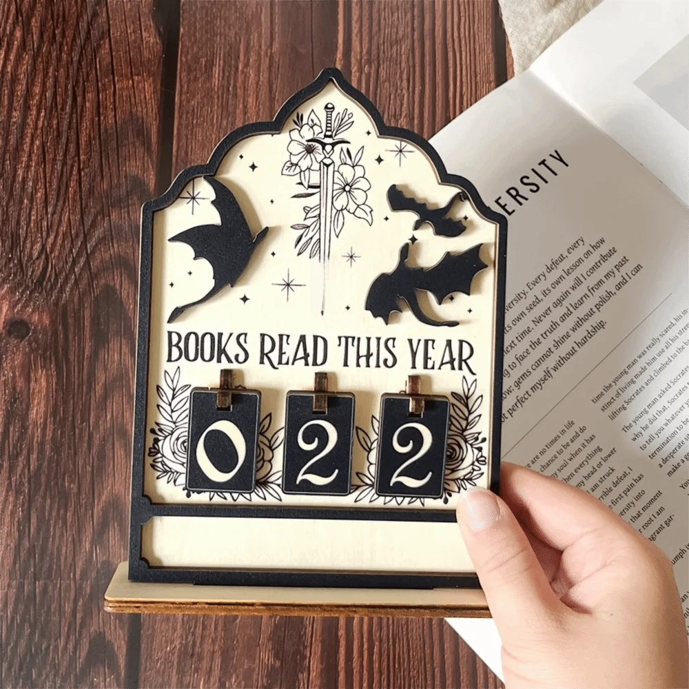 Wooden Cat Books Read Tracker Sign – Reading Counter for Book Lovers