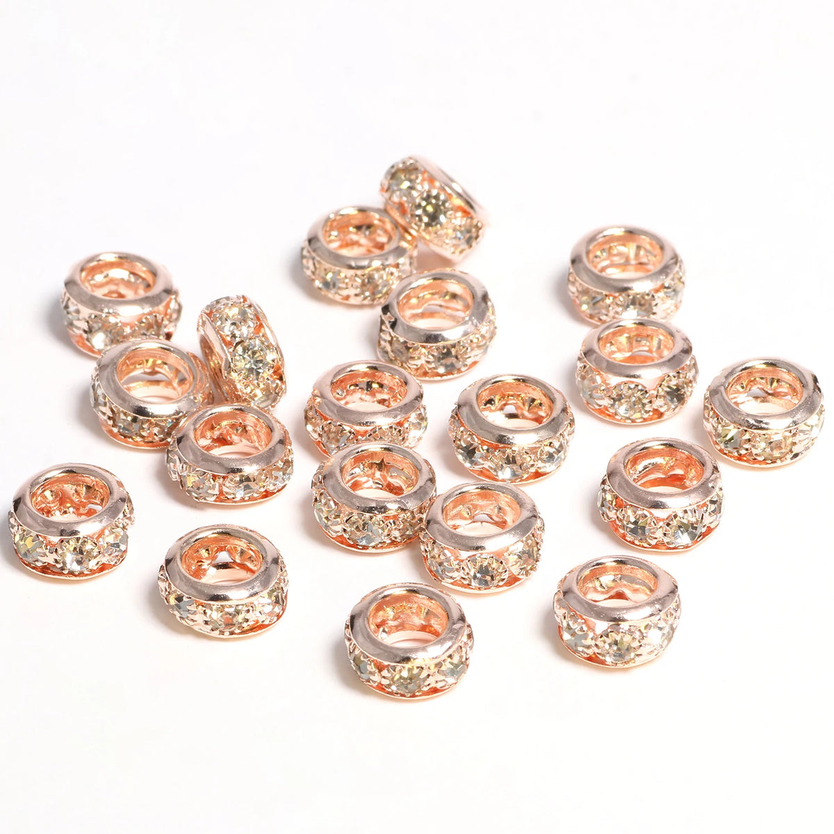 Rhinestone Copper Spacer Beads – Big Hole Rondelle DIY Jewelry