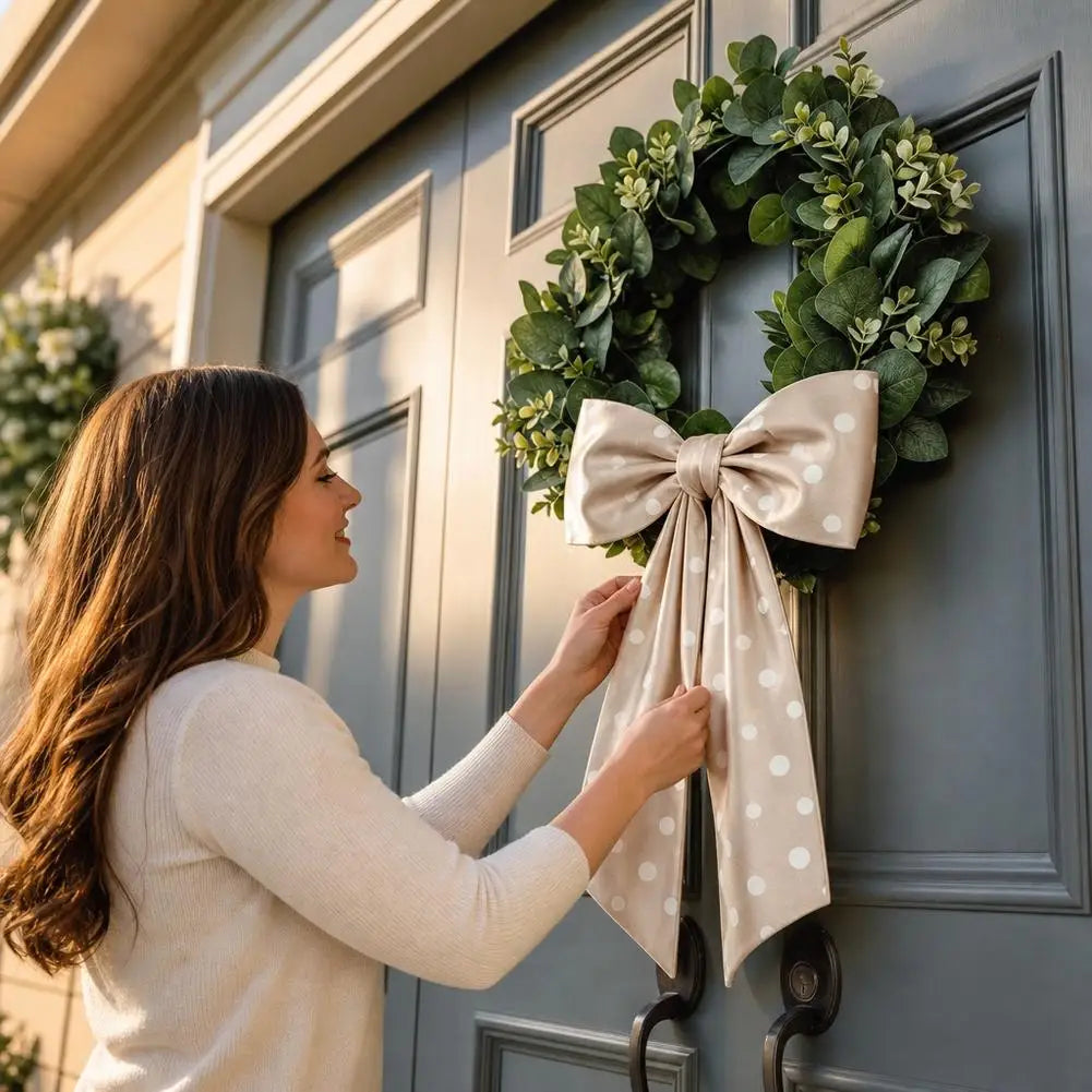 Satin Christmas Wreath Sash | Polka Dot Holiday Ribbon Bow